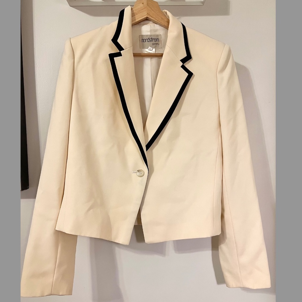 Nordstrom Gallery Blazer, Cream with Black Trim, Size 12